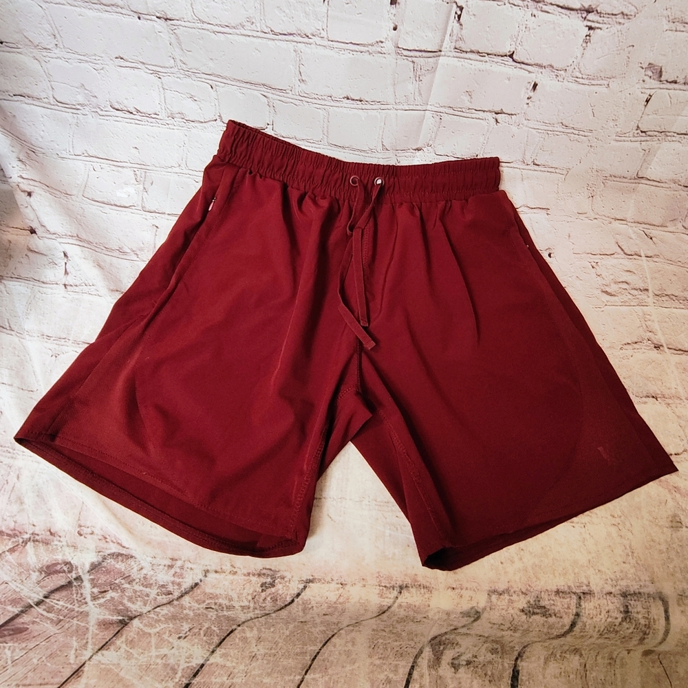 Youngla Men's Large Burgundy Logo Elastic Polyester Baggy Training Shorts